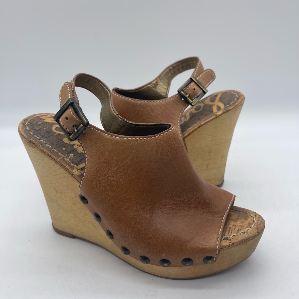 Sam Edelman Camilla Women's Size 6 Platform Wedge Sandals Brown Leather Peep Toe